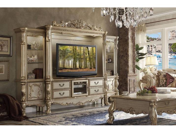 JVmoebel TV-Wand Barock Regal aus Holz in Gold – Elegantes TV Möbelstück, (1-St), Made in Europa