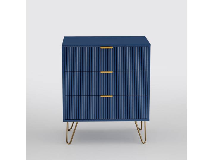 Shopentra Kommode Dunkelblau mit 3 Schubladen & goldenen Metallfüßen, 40x70x60 cm, Kleinmöbel, Kommoden, Kommoden