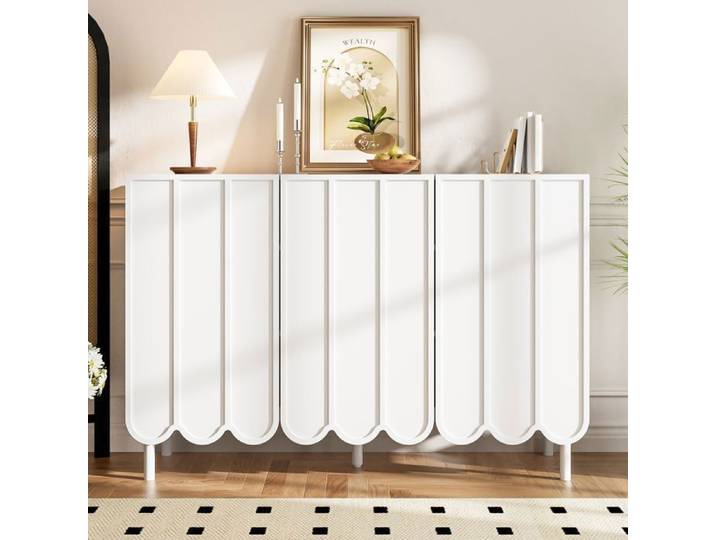 Buffet bahut - TANANT - Moderne - 3 portes ondulées - 120x35x80 cm - Étagères réglables
