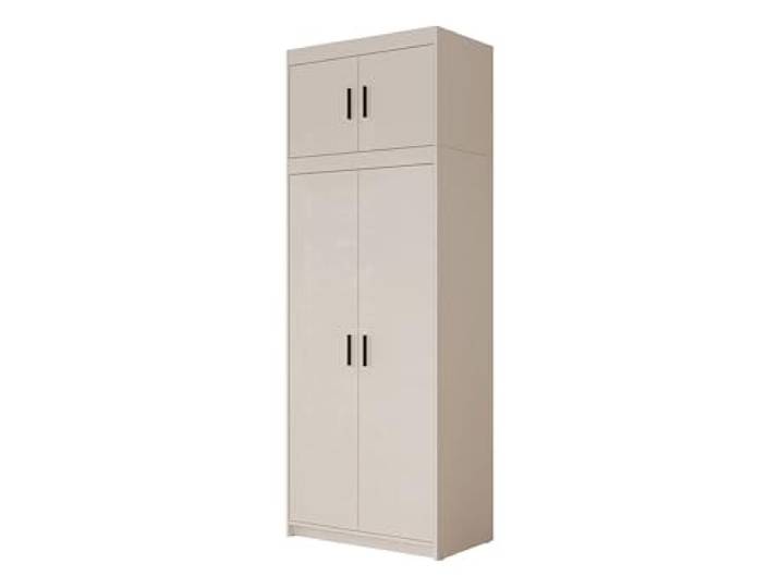 Mirjan24 Kleiderschrank Elena 2D, Drehtürenschrank, 2-türig Schrank, Farbauswahl, Weiß, Sonoma, Lefkas (Beige, mit Aufsatz)