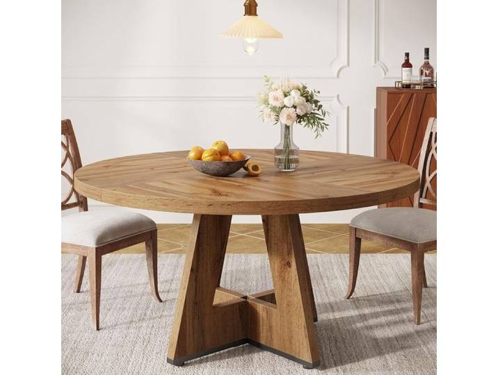 Table à manger ronde en bois 120x120x75cm table de salle à manger pour 4 personnes Style Ferme pour Cuisine et Salle à Manger.