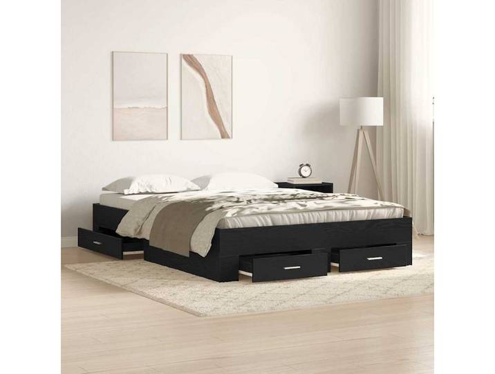 vidaXL Bettgestell, Bettrahmen Schwarz Eichen-Optik 135 x 190 cm Holzwerkstoff
