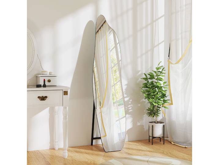 HOMCOM Miroir sur Pied 160cm Forme Irrégulière Noir Argent