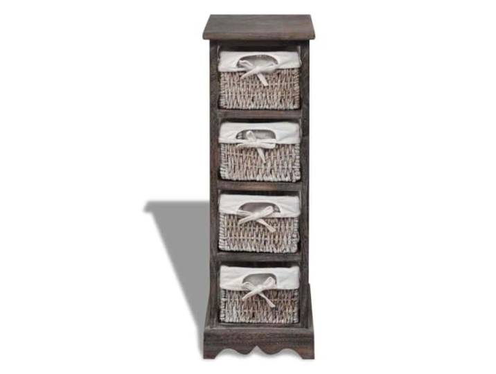 KLGBNCVE Korbregal Holz mit 4 Körben Braun Schlichtes Design, eleganter Landhausstil, robuste Bauweise, viel Stauraum, praktisches Dekoelement