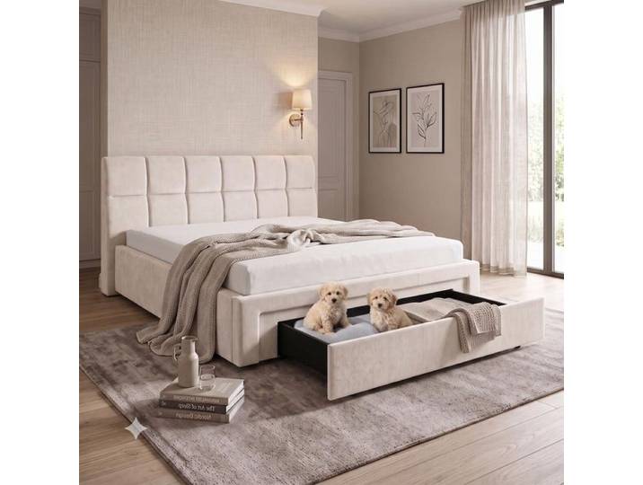 Polsterbett Tavin Komfort Velours mit Schubkasten 180x200 cm klassischer Stil, Mit Kopfteil