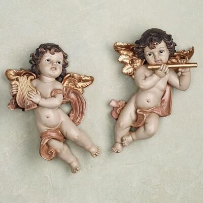 Touch of Class Dulcet Sounds Cherub Wall Plaques Gold Set of Two, Set of Two, Gold