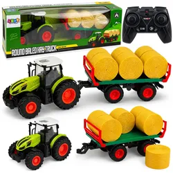 Ferngesteuerter RC-Traktor mit Heuballenanhänger und Beleuchtung 1:24