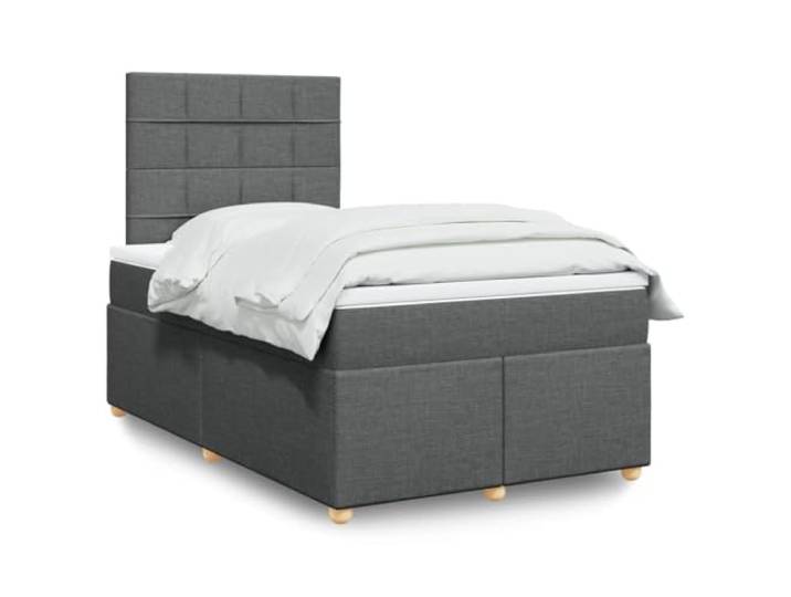 Molumvel Boxspringbett 120x200 cm mit Taschenfederkernmatratze und Topper, Dunkelgrau, Stoffbett mit höhenverstellbarem Kopfteil
