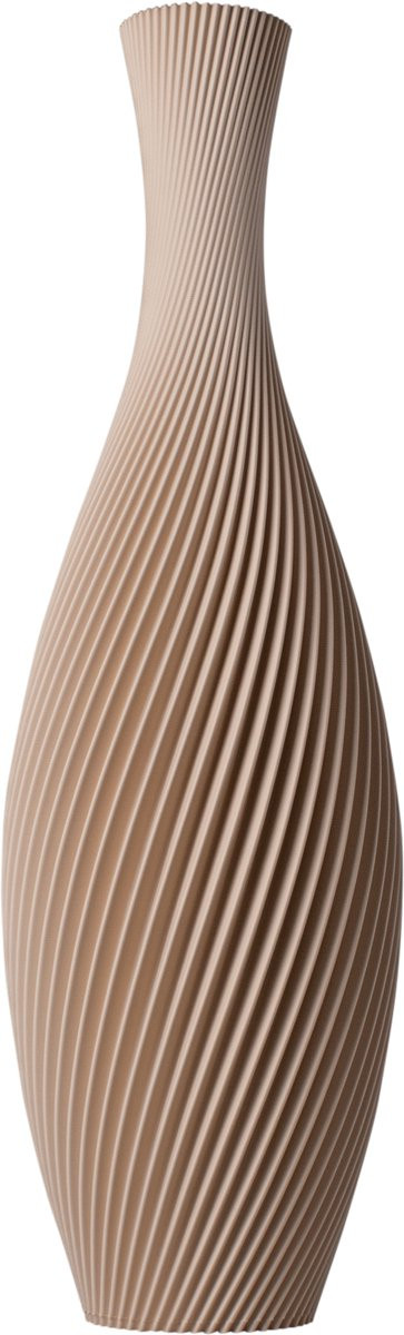 Slimprint Vaas FLORA Beige, Slanke Spiraal Vaas met Elegant Gestreept Design, D15,3 x H50 cm