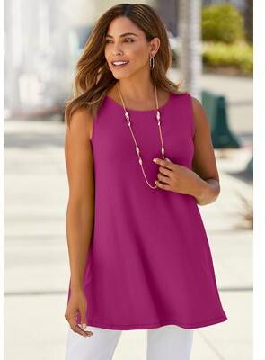 Plus Size Women's Stretch Knit Sleeveless Swing Tunic by Jessica London in Raspberry (Size 12) Long Shirt