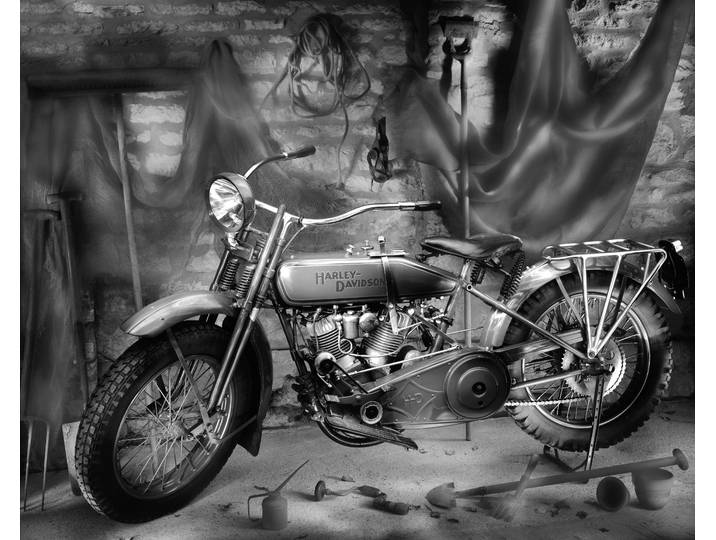 Fototapete PAPERMOON Motorrad Schwarz & Weiss , schwarz (schwarz, weiß), B:4,5m L:2,8m, Vlies, Tapeten, Fototapete