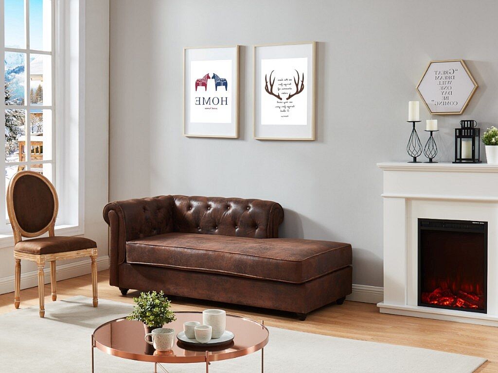 Vente-unique Chesterfield chaise longue - Hoek rechts - SHIREL van microvezel met lived-in leeraspect