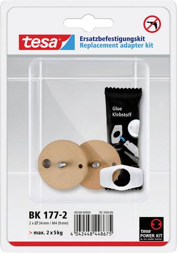 Tesa Power.Kit-Adapter BK177-2, selbstklebendes Ersatzteil-Set, Metallplatte, Durchmesser 34mm, Höhe 12mm, Bolzenlänge 9mm