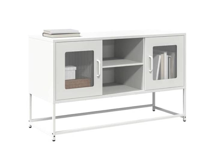 HEFZGDB TV-Schrank Weiß 100,5x39x60,5 cm Stahl mit praktischen Türen und Metallgriffen für Multimedia-Geräte und Aufbewahrung, robuste TV-Bank mit reichlich Stauraum und Zwei