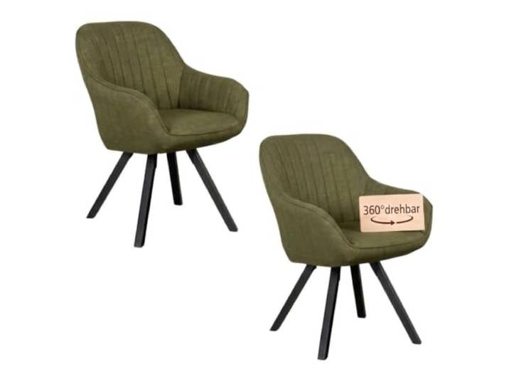 MR. DEKO Esszimmerstuhl 2er Set Moderner Küchenstuhl Drehbar 360° Armlehnenstuhl Strukturstoff Polyester Grün Stuhl Esszimmer FSC®-Zertifiziert 59x61x84 cm