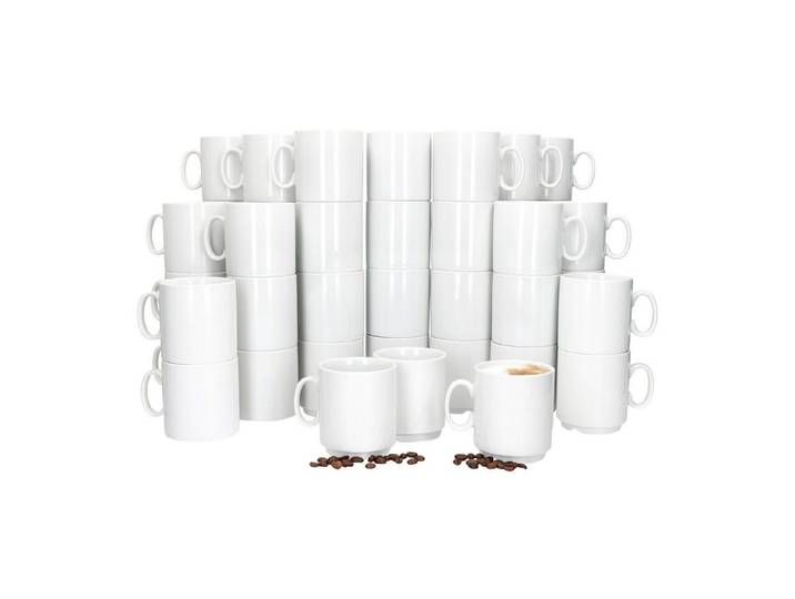 MamboCat Becher 48er Set Event Kaffeebecher 250ml weiß Porzellan-Tassen stapelbar, Porzellan