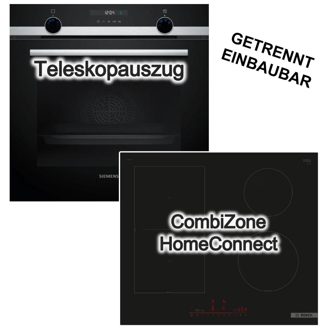 Herdset Siemens Backofen 3DHeißluft Hydrolyse Teleskopauszug+ Bosch Induktionsfeld PowerBoost HomeConnect