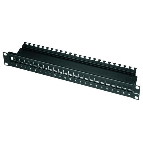 Telegärtner Modulträger Patchpanel 24xAMJ/AMJ-S-Mod./Kupplung 19", Schwarz incl.Kabelabfangung (Keystone)