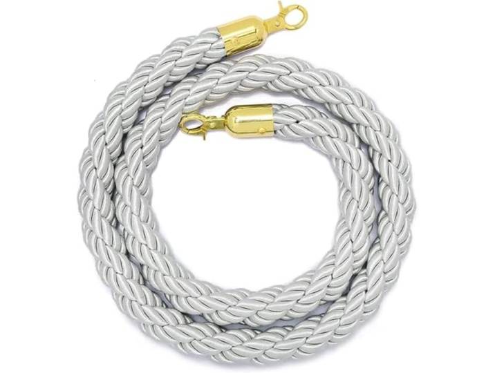 Silberne Flechtseile mit goldfarbenen Haken, 1er-, 2er- oder 4er-Set 32-mm-Absperrseile in 10 festen Längen für rote Teppiche, Eröffnungen, Galerien, Empfänge und formelle Veranstaltungsorte