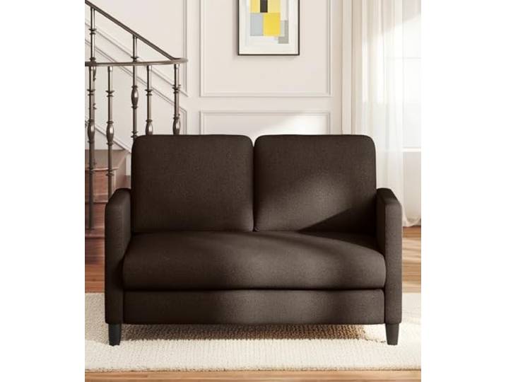 Domusensus 2 Sitzer Sofa, 2 Sitzer Kleinsofa, Ganz aus Holz-Couch, Teddy Fleece Zweisitzer-Kleinsofa, Werkzeugfrei 2er Sofa, 2-Sitzer-Sofa, für Wohnzimmer, Schlafzimmer, Büro, Jugendzimmer, Braun
