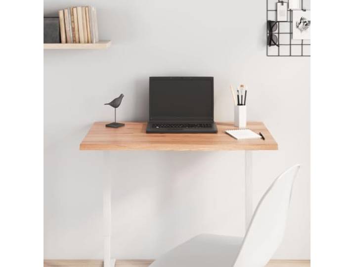 HEFZGDB Massivholz Tischplatte Hellbraun 80x40x2 cm Eiche Behandelt mit Lackierte Oberfläche und Naturkante für Tischgestell Ersatz und Renovierung