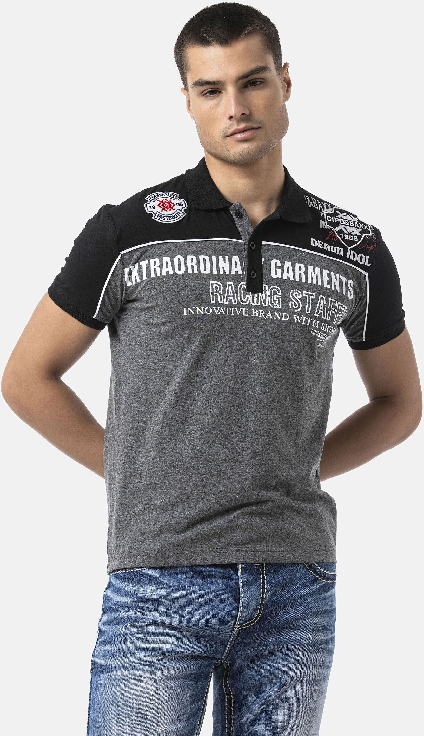 T-Shirt CIPO & BAXX "CT803", Herren, Gr. S, grau (anthrazit), Obermaterial: 95% Baumwolle CO. 5% Elasthan EL., regular fit, Shirts T-Shirt, hoher Tragekomfort