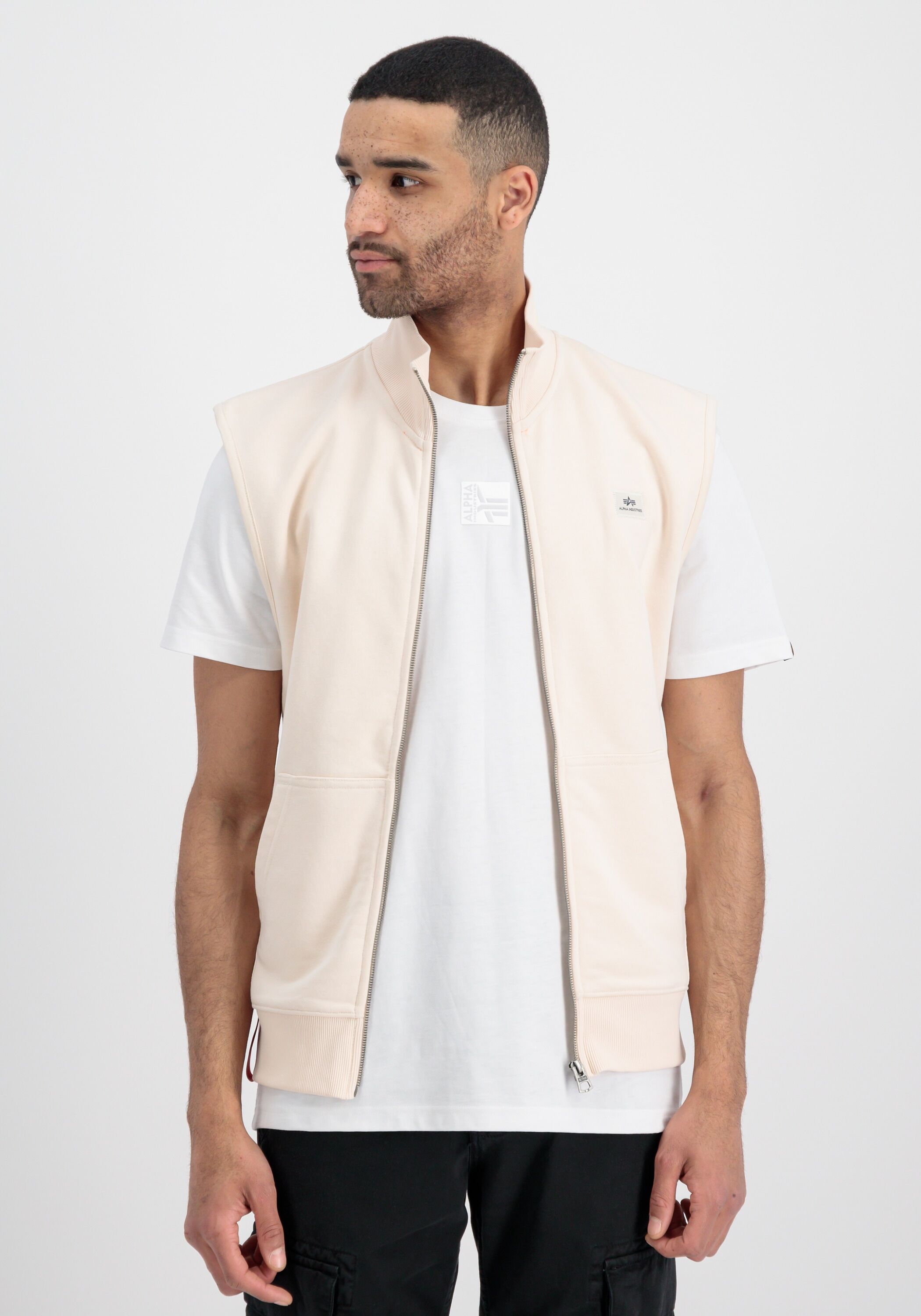 Funktionsweste ALPHA INDUSTRIES "X-Fit Collar Vest", Herren, Gr. L, weiß (jet stream weiß), Obermaterial: 80% Baumwolle, 20% Polyester, Westen Funktionsweste