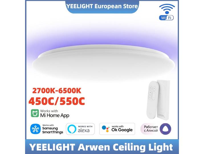 Plafonnier Yeelight Arwen 450C/550C Connexion WiFi 16 millions de couleurs RGB Effets de lumière latérale 6500K Pour APP Mi Home Google Alexa SmartThings