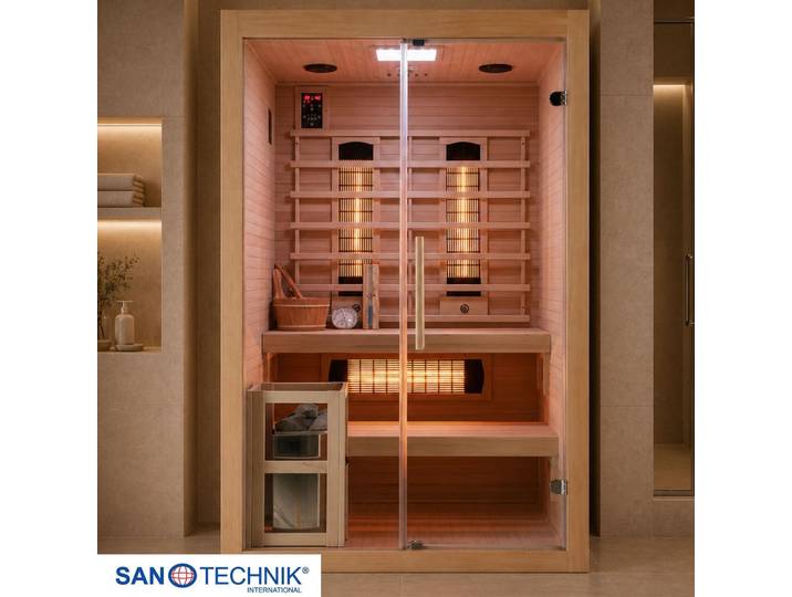 Sanotechnik Infrarotkabine, Naturfarben, Holz, Glas, Hemlocktanne, 120x200x130 cm, Freizeit & Co, Wellness & Gesundheit, Infrarotkabinen