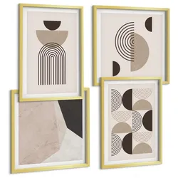 BILDER SET 4er Set - 50x50 cm & 40x60 cm Goldrahmen - Abstrakte geometrische Muster