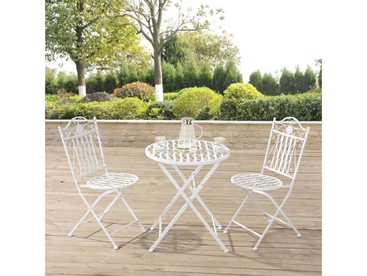 Set de Bistrot Biella pour Jardin Métal Blanc