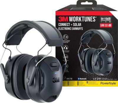 3M Kapselgehörschutz WorkTunes Connect + Solar, elektronisch, Bluetooth, SNR 33 dB, bis 40 h, Lautstärkeregelung, Solarzellen- und Akkubetrieb