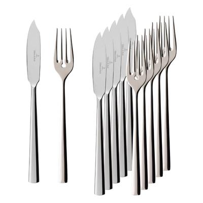 Fischbesteck VILLEROY & BOCH "Fischbesteck Piemont 6er Set silber", silber, 12, Essbesteck-Sets, Spülmaschinenfest
