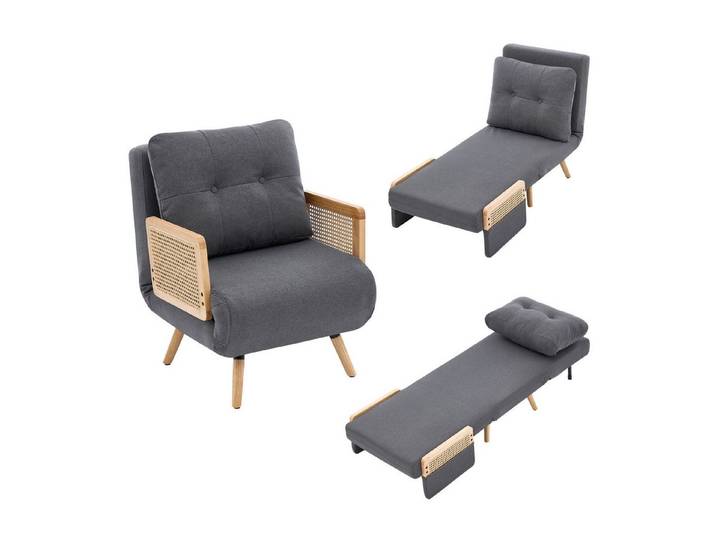 Fine Life Pro Sofa 3-in-1 Schlafsessel Rattan-Armlehne, 1 Sessel, Grau, Wohnzimmer/Gäste