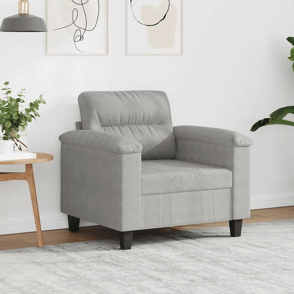 Hellgrauer Sessel mit 60 cm, Mikrofasergewebe und Metallgestell, 110 kg Tragkraft, modernes Design für das Wohnzimmer, langlebig und pflegeleicht