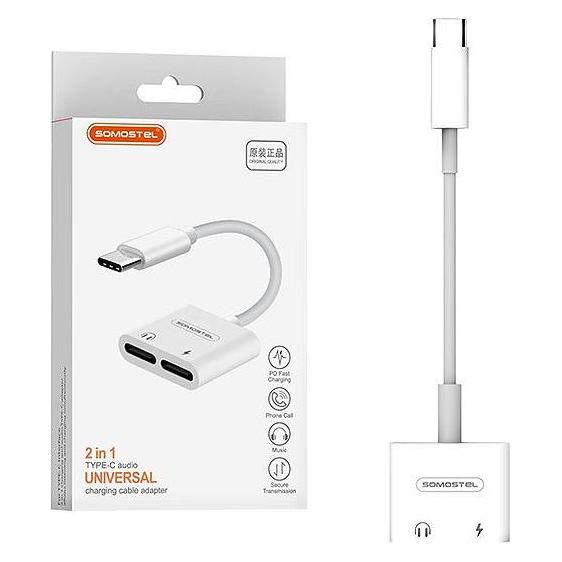 Somostel USB-Adapter SMS-BZ06 USB-C - Klinke 3,5 mm + USB-C Weiss (28857) (Winkeladapter) (28857)