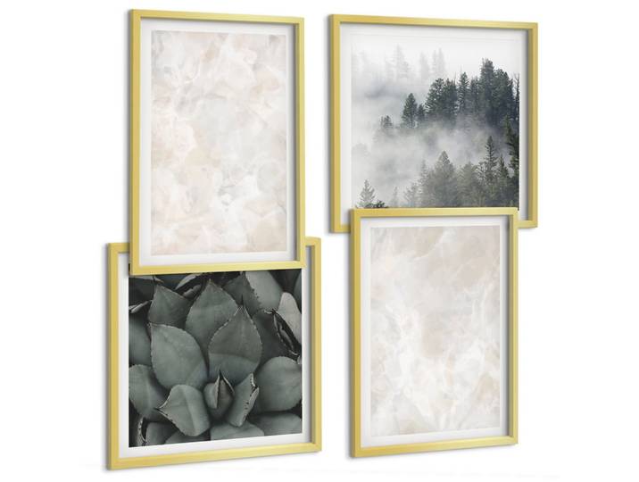 BILDER SET 4er Set - 50x50 cm & 40x60 cm Goldrahmen - Steinpastellmarmor