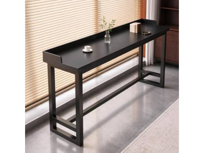 Hoher schmaler Küchenbartisch, Industrieller rechteckiger Bartisch Schmaler Sofatisch mit Metallrahmen, schmaler Konsolentisch für die Küche(Black(Single layer),55.1 Lx11.8 W)
