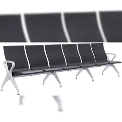 DELUKE Wartebank ERIK 6-Sitzer 338x59x89cm, Kunststoff, Schwarz Sitzbank Wartezimmer Airport-Bank