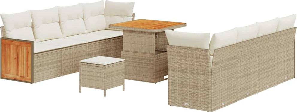 vidaXL Tuinset met tuinbank en 12 stuks accessoires, beige en crème, van polyrotan