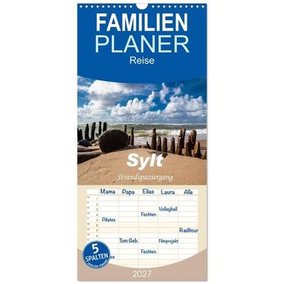 Familienplaner 2027 - Sylt - Strandspaziergang mit 5 Spalten (Wandkalender, 21 x 45 cm) CALVENDO