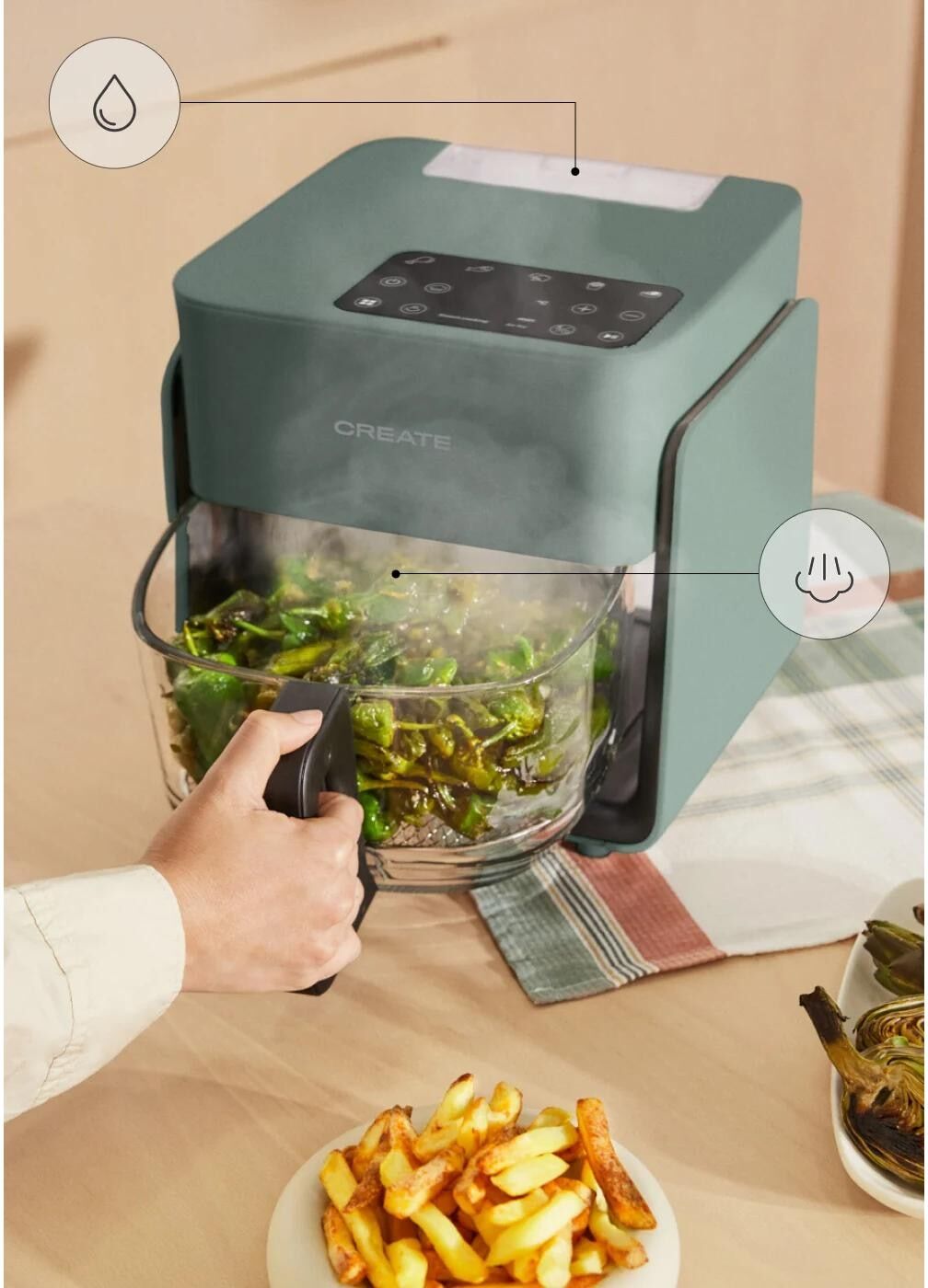Heissluftfritteuse "Create Air Fryer Mist 4,2 l", grün (salbeigrün), Fritteusen, Heissluftfritteuse salbeigrün Einheitsgröße