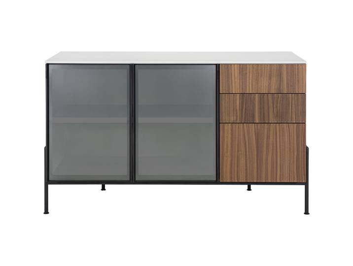 NOVAMOBILI Sideboard Sebastiano Natur, Beige, Dunkelgrau, Schwarz MDF, Metall, Glas B 141 cm H 85.2 cm - Sideboard