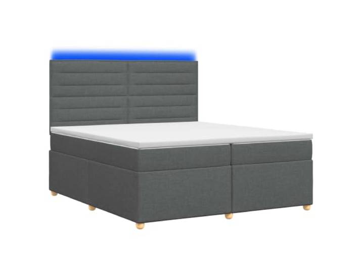 KTHLBRH Boxspringbett mit Matratze dunkelgrau 200 x 200 cm Konstruktion aus Holz, Bezug aus Polyester, Kopfteil aus massivem Kiefernholz, mehrfarbige USB-LED-Leuchten