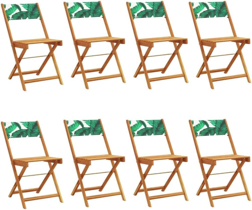 8 klappbare Gartenstühle aus massivem Akazienholz mit Stoffbespannung und Armlehnen, bis 110 kg belastbar, für Garten, Terrasse und Balkon