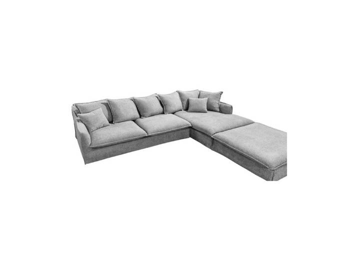 Canapé d'angle KALIA – Tissu bouclette gris – 4 places – Angle droit