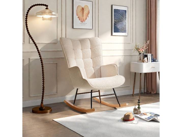 Rosahqnda Chaise à bascule en tissu peluche doux avec accoudoirs et dossiers Salon de mode moderne