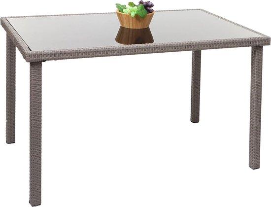 Famanu Tisch aus Polyrotan für Balkon und Garten - Wetterbeständig - 120 x 75 cm - Grau