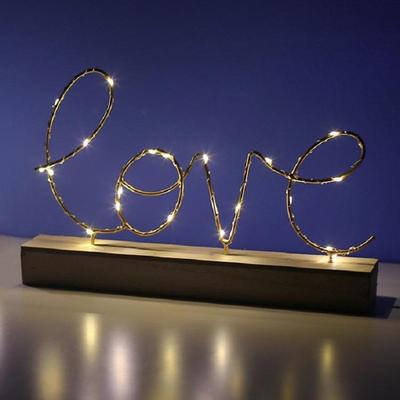 Inspired Deals LED Night Light Bedside Lamp With Wooden Base & Iron Letter Design Decorative Table Lamp letter Love
