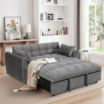 Loedds 65-Inch 3-in-1 Convertible Sleeper Sofa Bed with Adjustable Back and Pillows